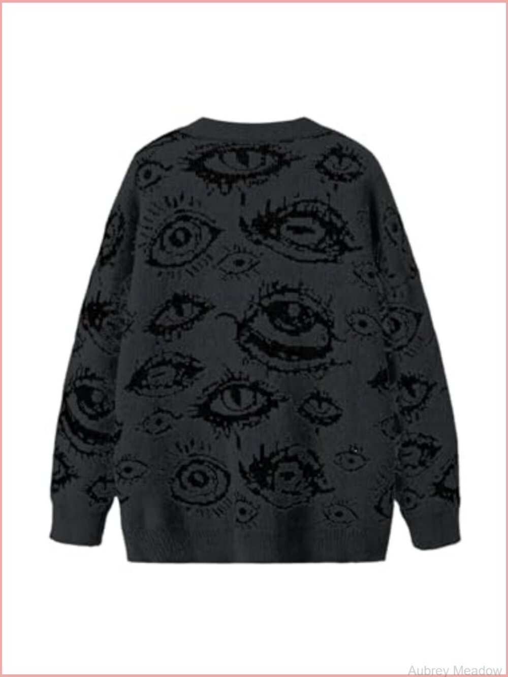 Women's Plus Size Eye Print Cardigan Goth Grunge Sweater Long Sleeve V-Neck - Picture 2 of 4